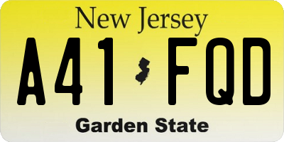 NJ license plate A41FQD