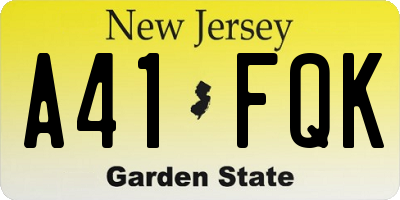 NJ license plate A41FQK