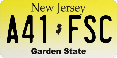 NJ license plate A41FSC