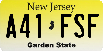 NJ license plate A41FSF
