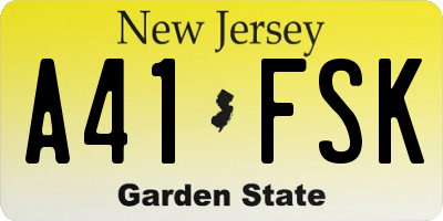 NJ license plate A41FSK