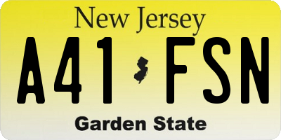 NJ license plate A41FSN