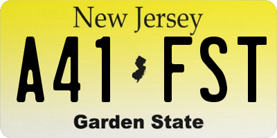 NJ license plate A41FST