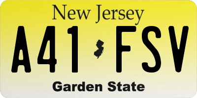 NJ license plate A41FSV