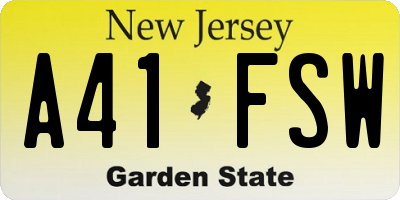 NJ license plate A41FSW