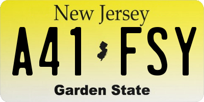 NJ license plate A41FSY