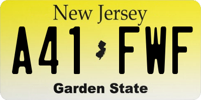 NJ license plate A41FWF