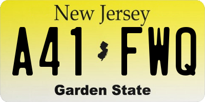 NJ license plate A41FWQ