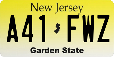 NJ license plate A41FWZ