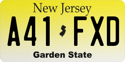 NJ license plate A41FXD