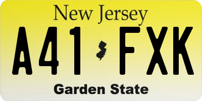 NJ license plate A41FXK