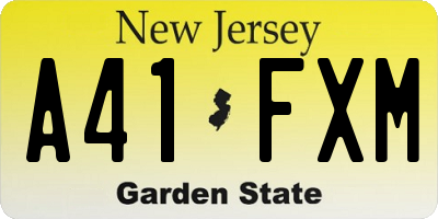 NJ license plate A41FXM