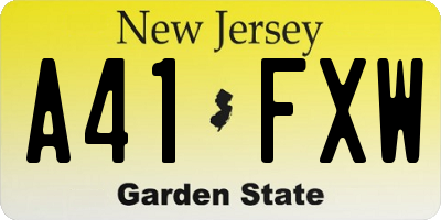 NJ license plate A41FXW