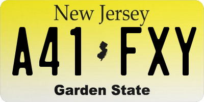 NJ license plate A41FXY