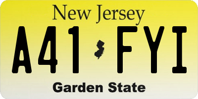 NJ license plate A41FYI