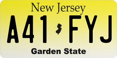 NJ license plate A41FYJ