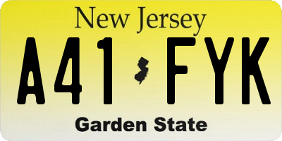 NJ license plate A41FYK