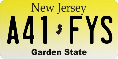 NJ license plate A41FYS