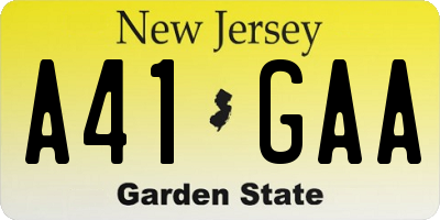 NJ license plate A41GAA