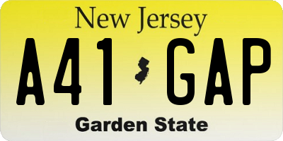 NJ license plate A41GAP