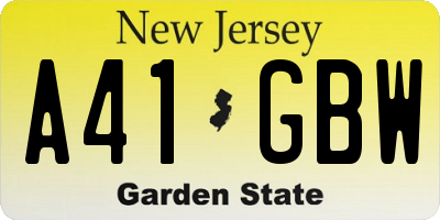 NJ license plate A41GBW
