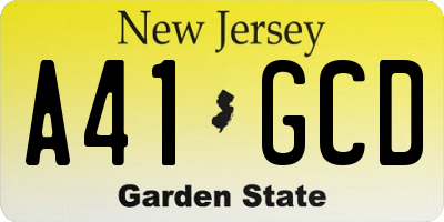 NJ license plate A41GCD