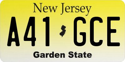 NJ license plate A41GCE
