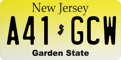 NJ license plate A41GCW