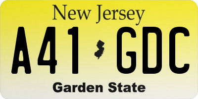 NJ license plate A41GDC