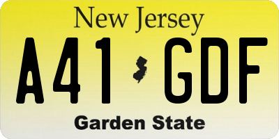 NJ license plate A41GDF