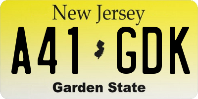 NJ license plate A41GDK