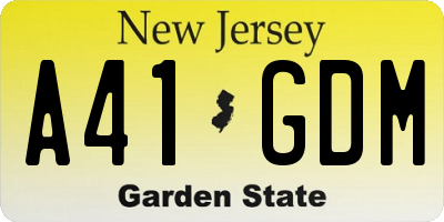 NJ license plate A41GDM
