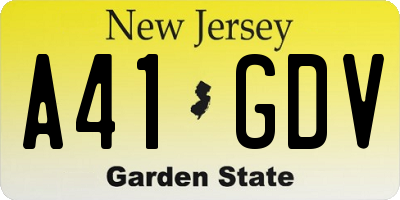 NJ license plate A41GDV