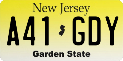 NJ license plate A41GDY