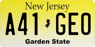 NJ license plate A41GEO