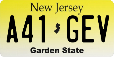 NJ license plate A41GEV