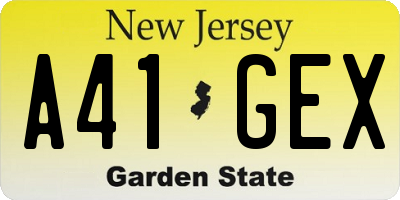 NJ license plate A41GEX