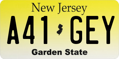 NJ license plate A41GEY