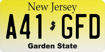 NJ license plate A41GFD