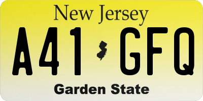 NJ license plate A41GFQ