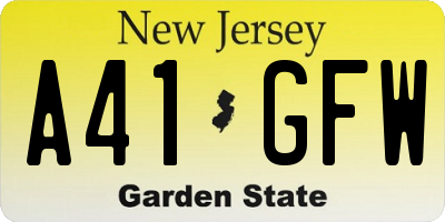 NJ license plate A41GFW