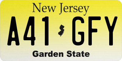 NJ license plate A41GFY