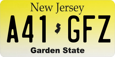 NJ license plate A41GFZ
