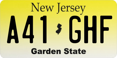 NJ license plate A41GHF
