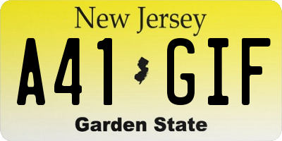 NJ license plate A41GIF