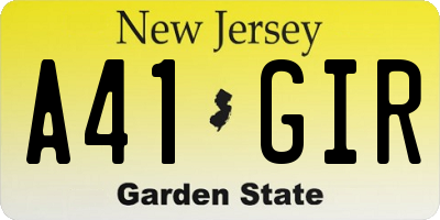 NJ license plate A41GIR