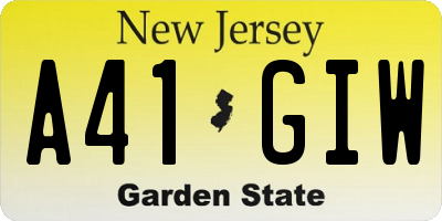 NJ license plate A41GIW