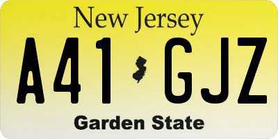 NJ license plate A41GJZ