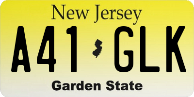 NJ license plate A41GLK