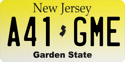NJ license plate A41GME